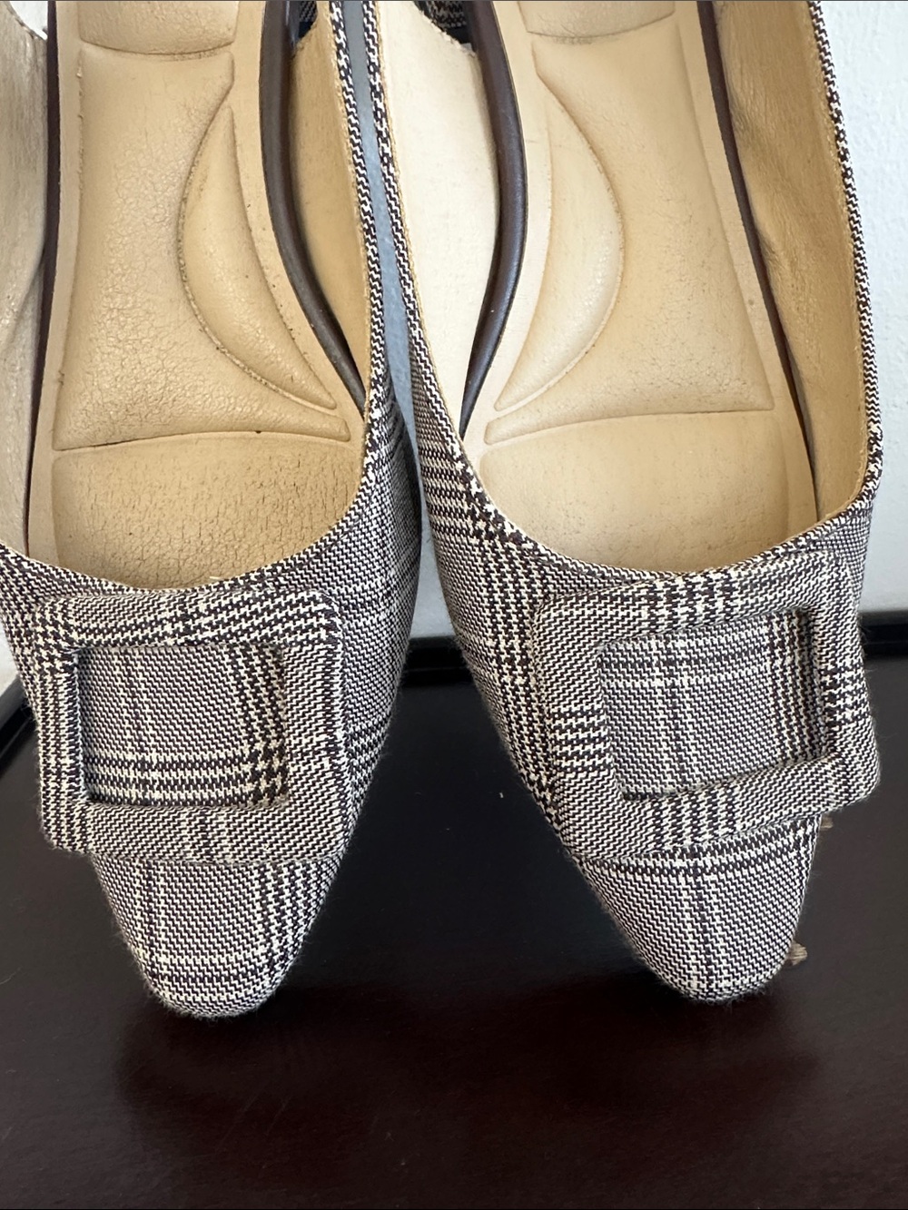 Chinese laundry Plaid Slingback Pointed-Toe Flats in neutral Taupe